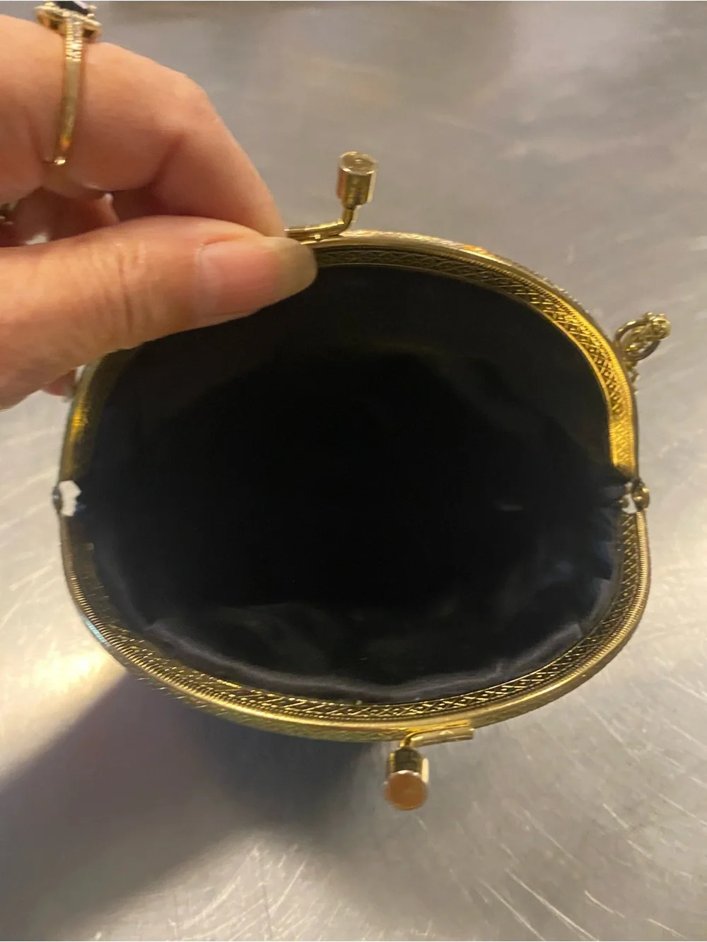 Vintage Black Beaded Round Evening Bag with Gold Chain